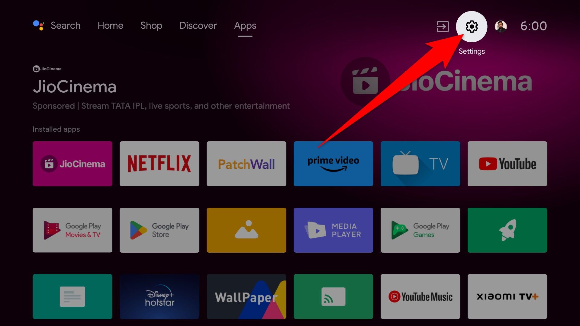 Android TV Settings menu