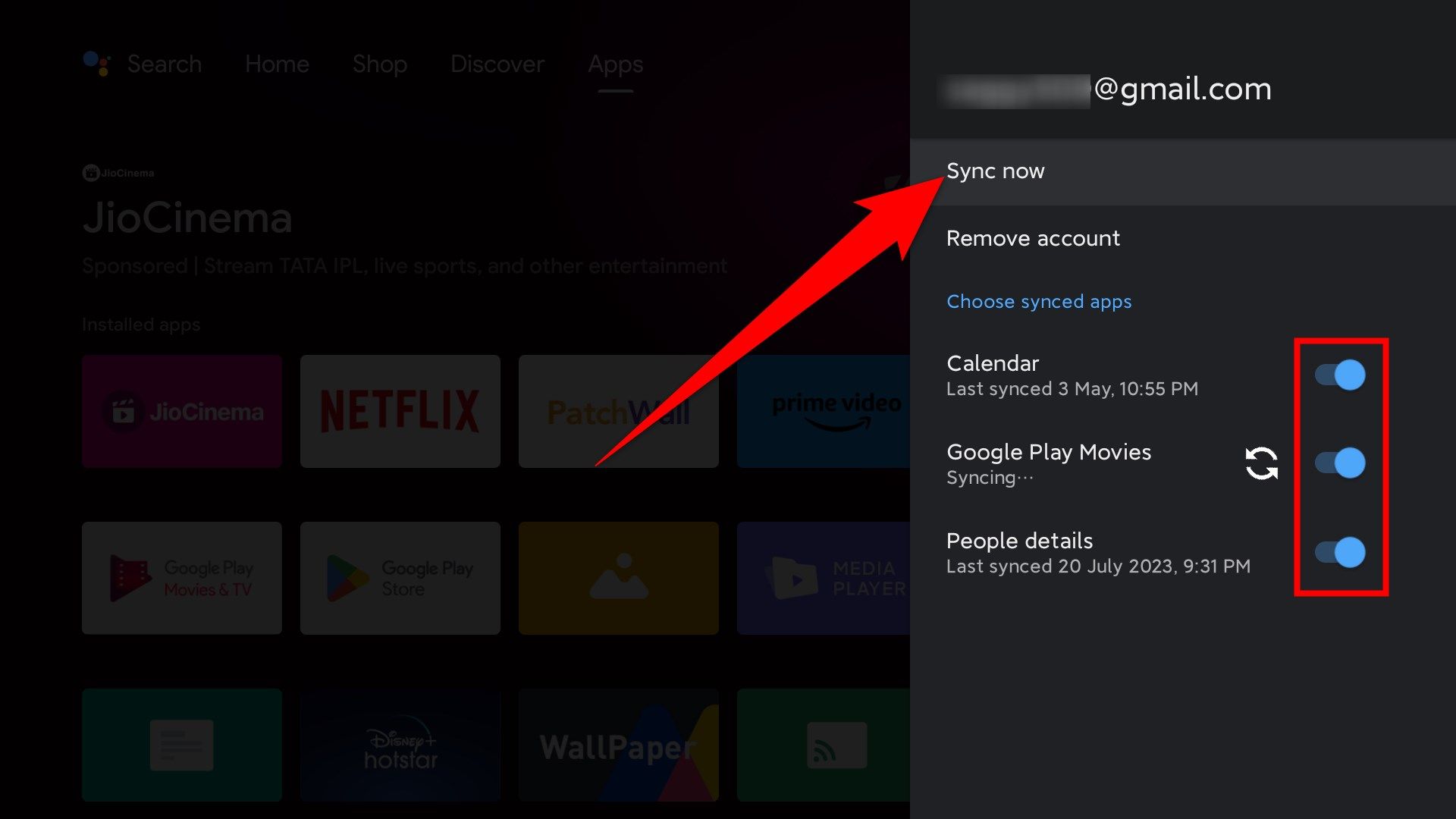 Sync Android TV apps data to Google account