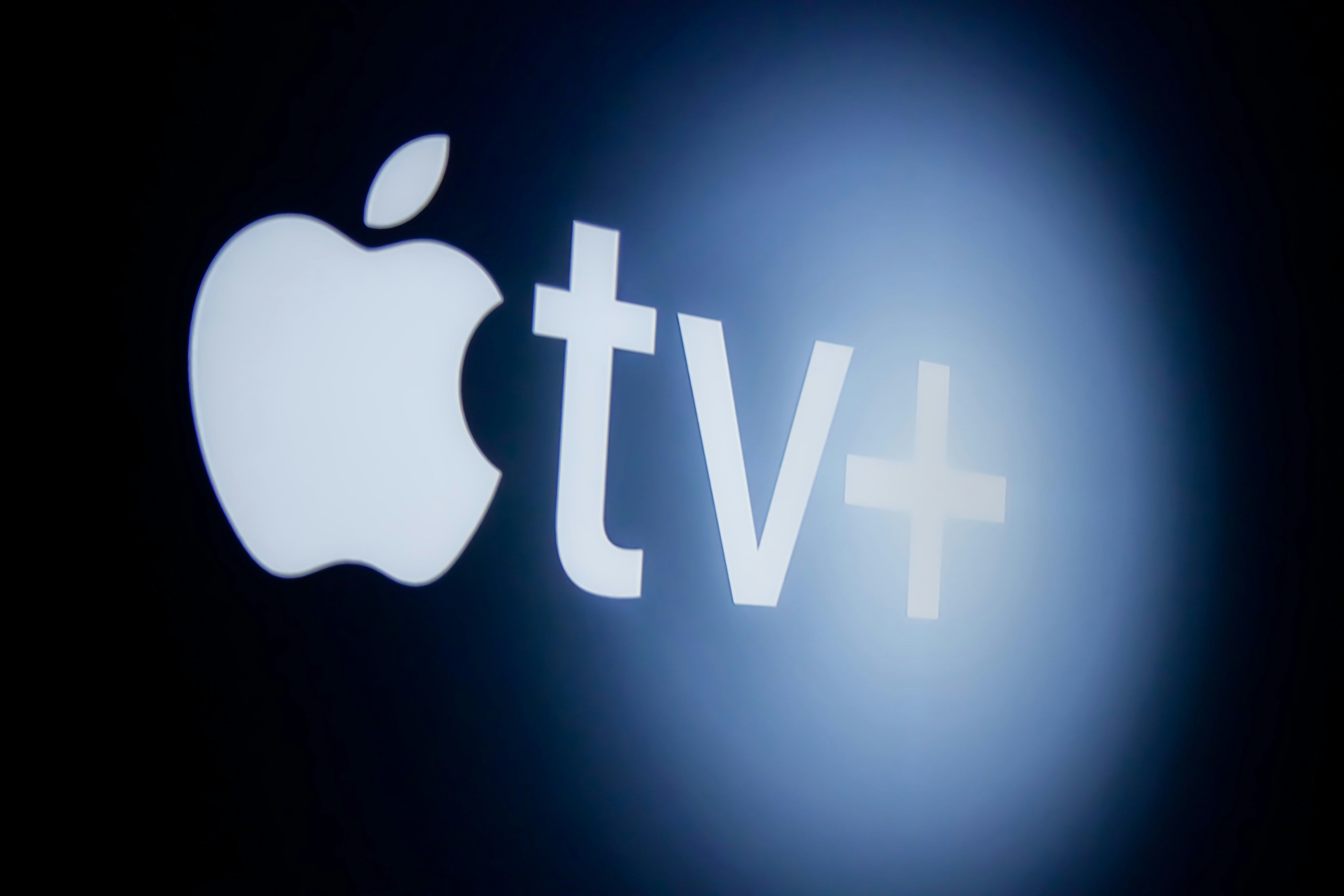 The Apple TV+ logo against a blue background