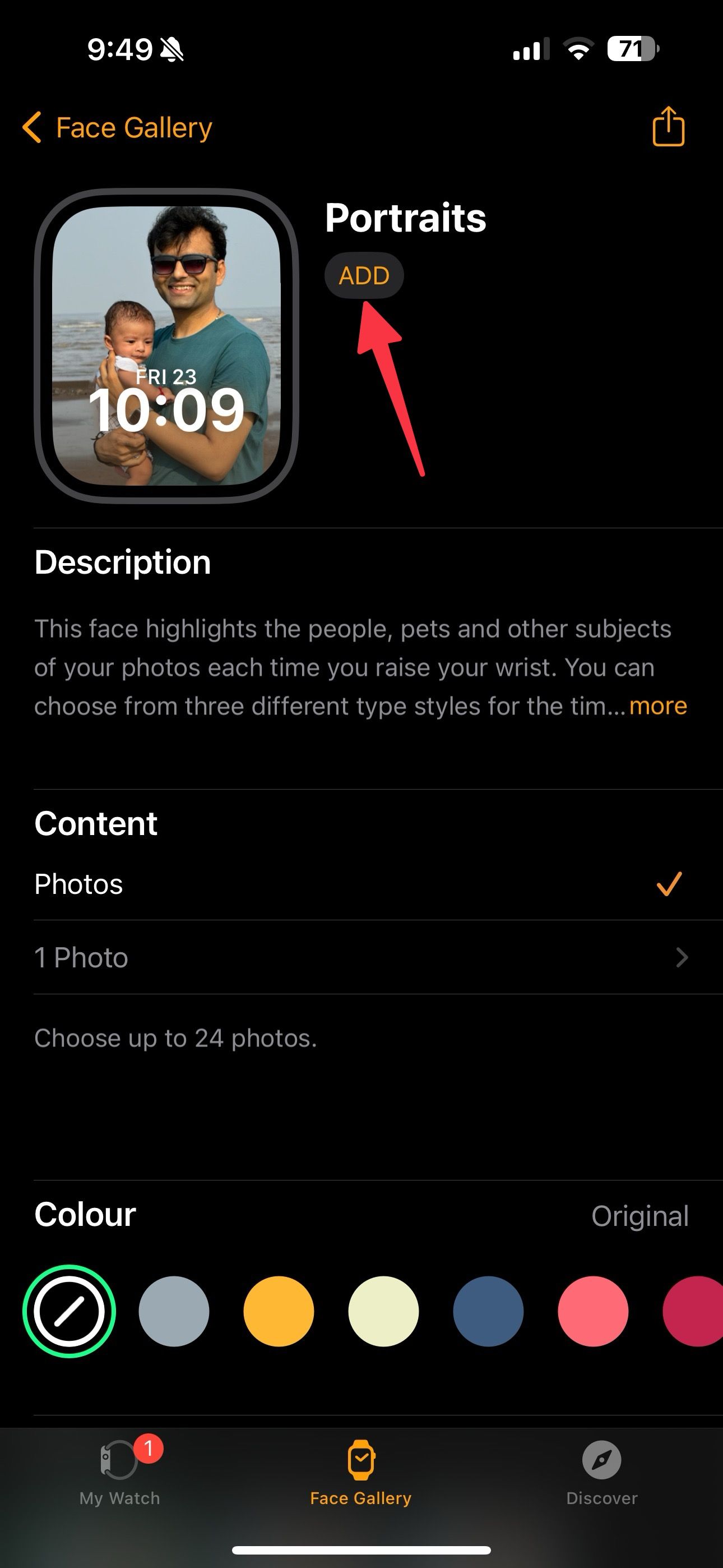 Add selected photo on Apple Watch