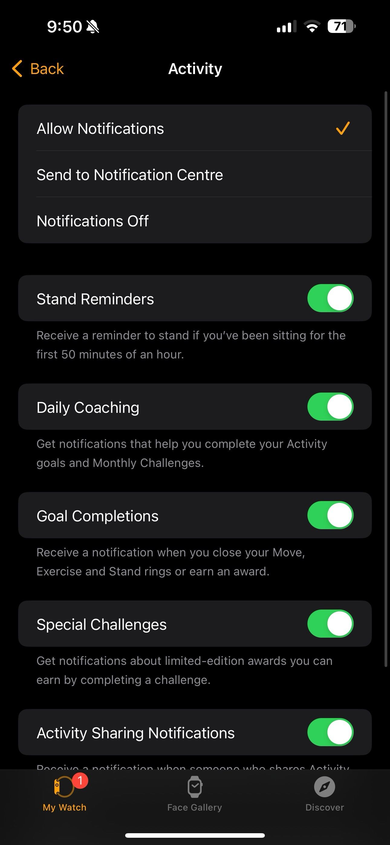 Activity notifications on Apple Watch