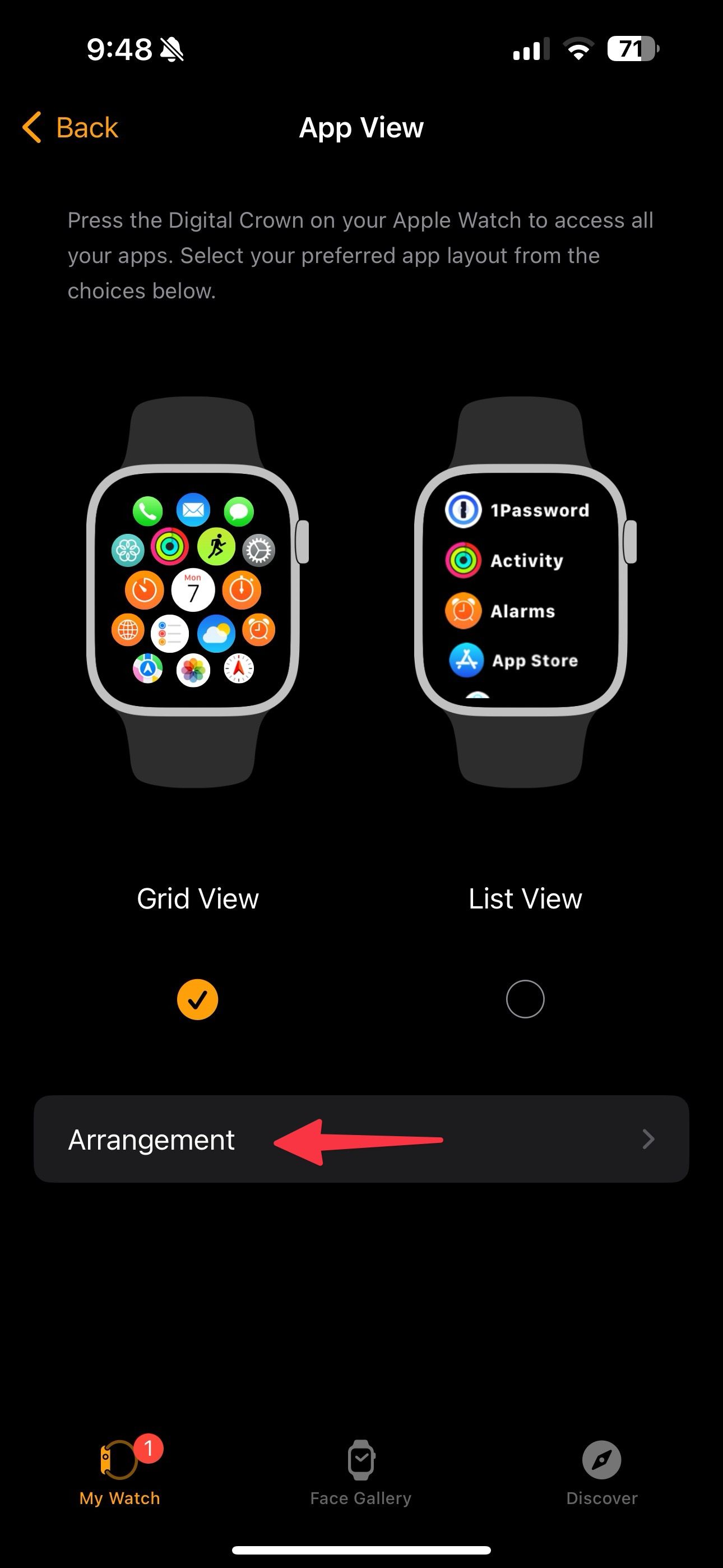 App arrangement Apple Watch