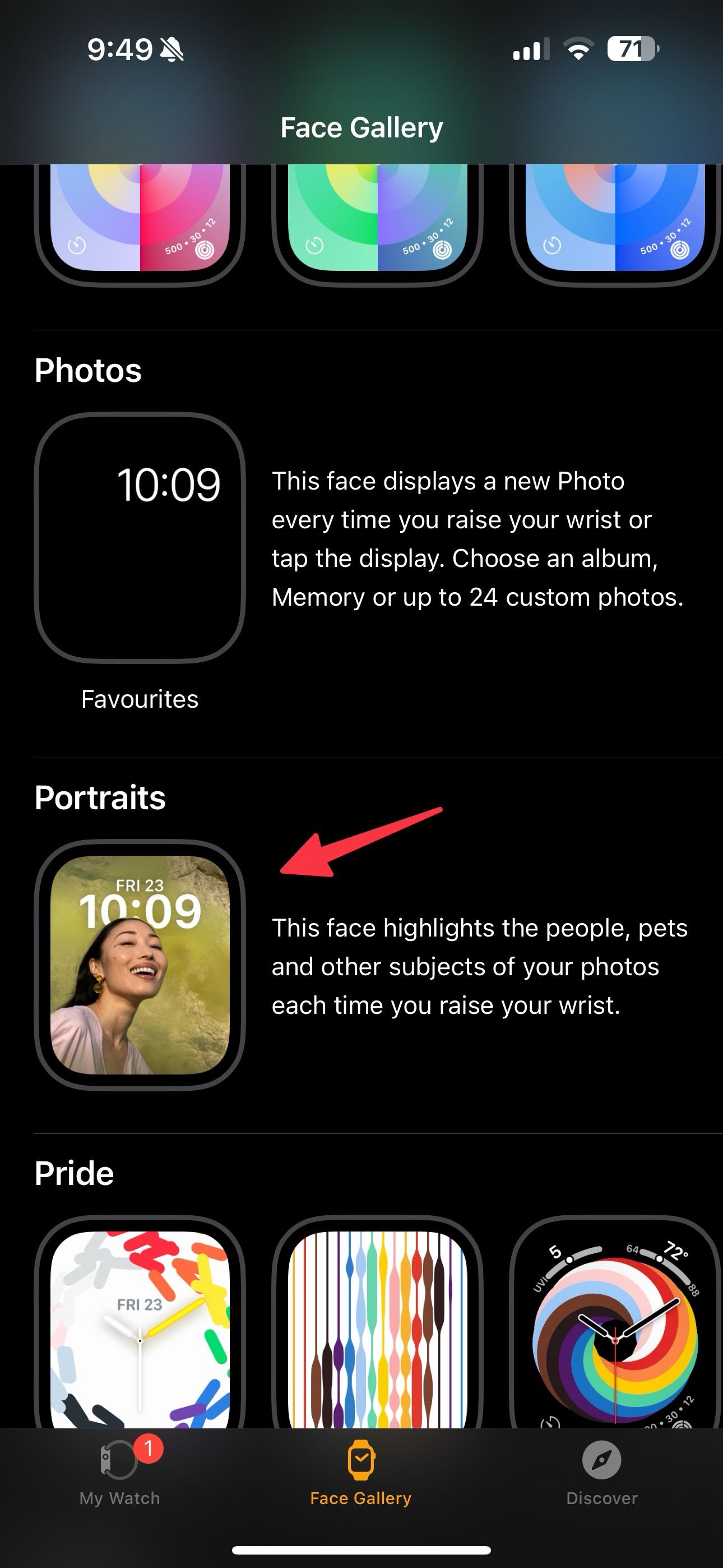 Portrait face on Apple Watch