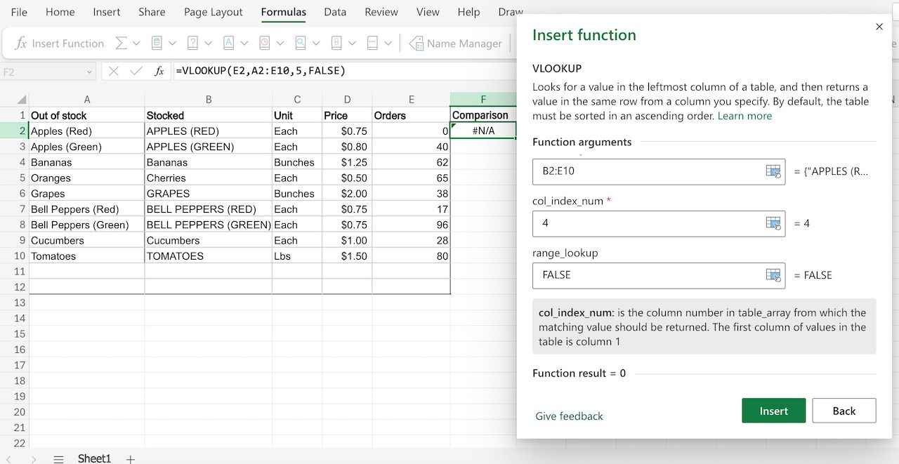 Applying VLOOKUP function in Microsoft Excel