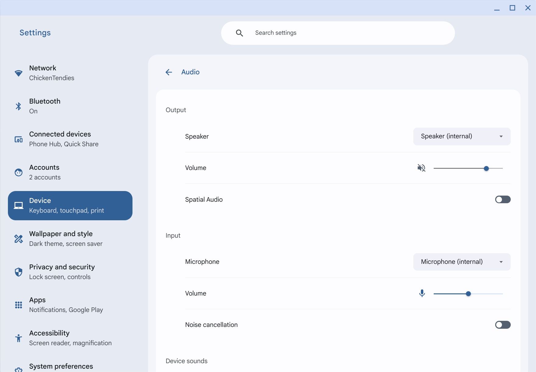 Spatial audio toggle in ChromeOS settings