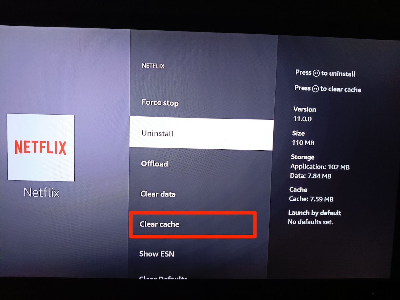 Clearing Netflix cache on Amazon Fire TV Stick