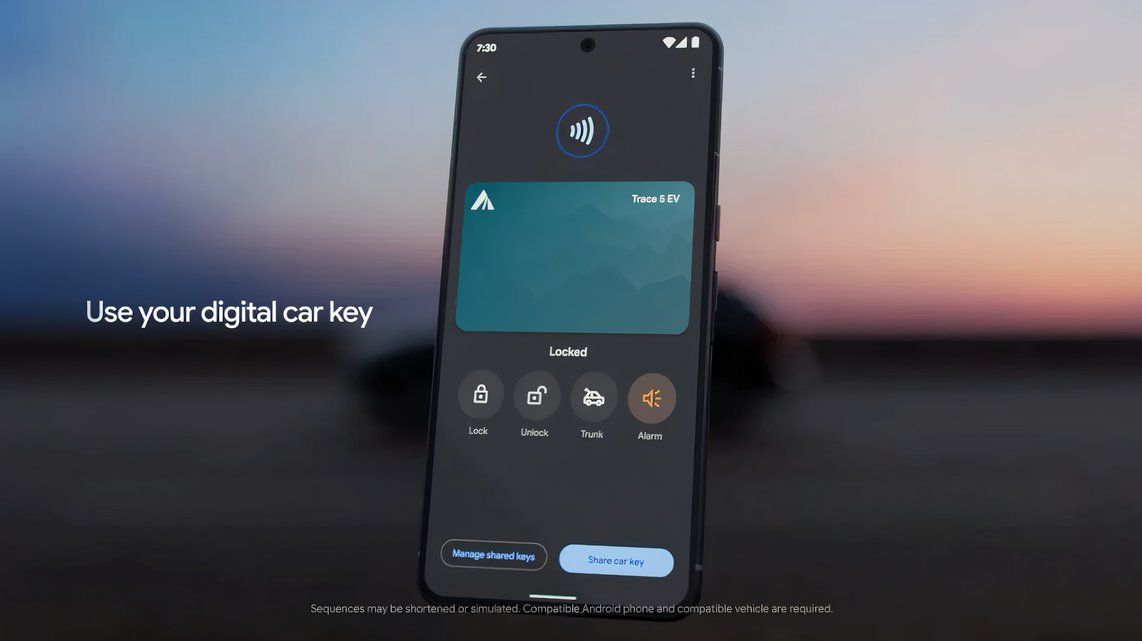 A screen showing Android Digital Car Keys in action.