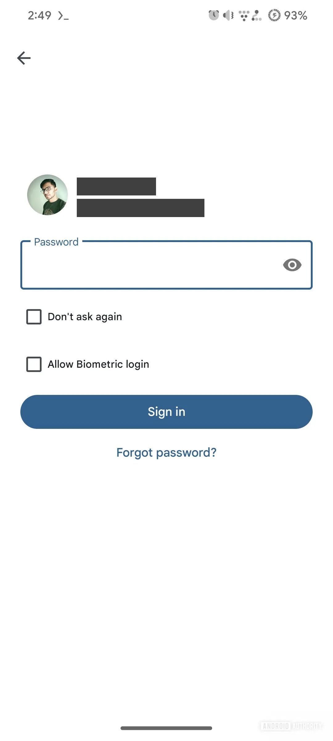 Biometric login option in the Find My Device app