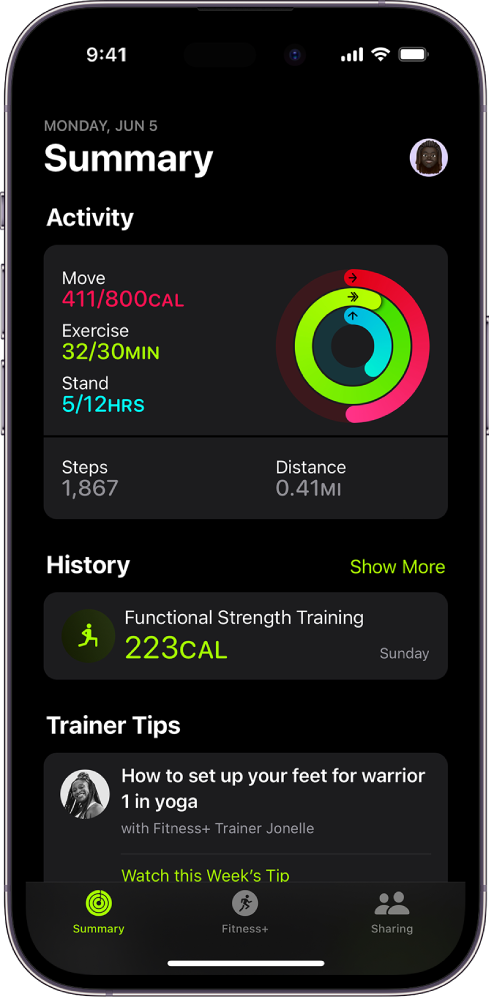 Image showing Fitness app daily summary