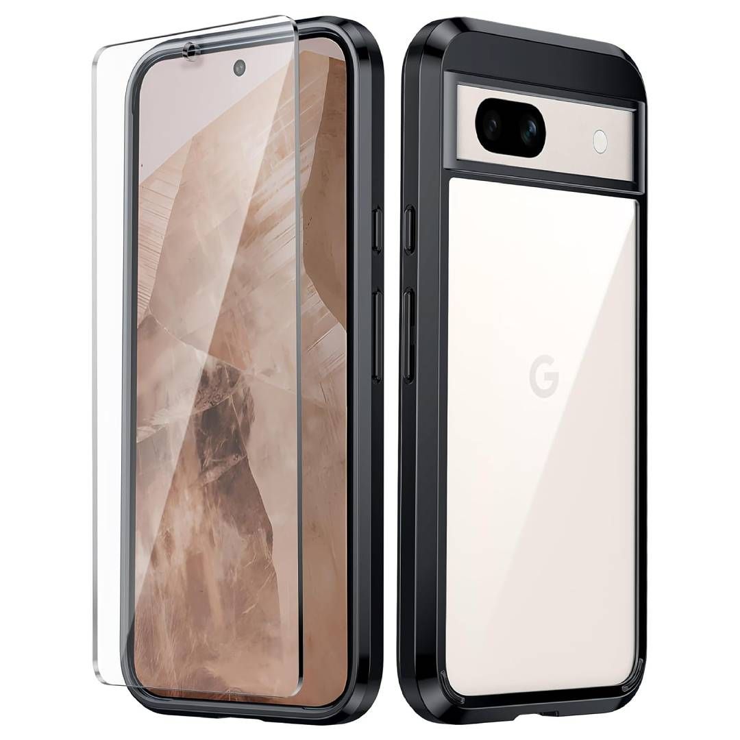 A render of the FNTCase clear case and screen protector for the Pixel 8a