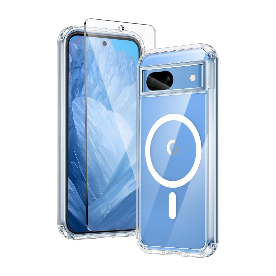 FNTCase Ultra Magnetic Clear Case for pixel 8a, front and back views