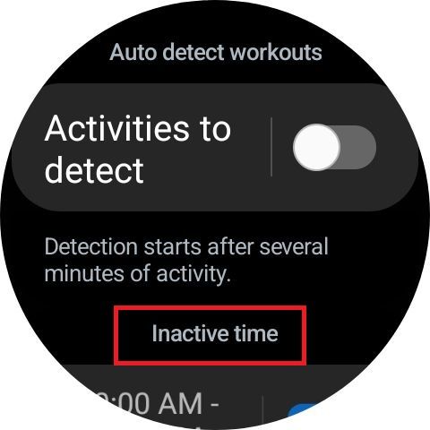 Screenshot highlighting the Inactive time label on the Samsung Galaxy Watch 6