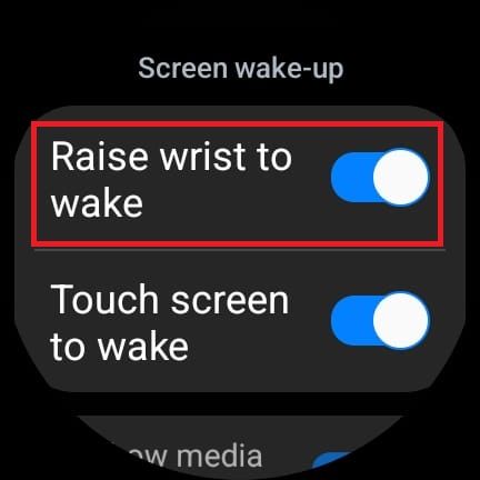 Screenshot highlighting the Raise wrist to wake option in the Samsung Galaxy Watch 6