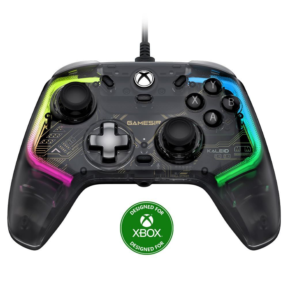 An image showing the Xbox licensed Kaleid controller with its rainbow LED light.