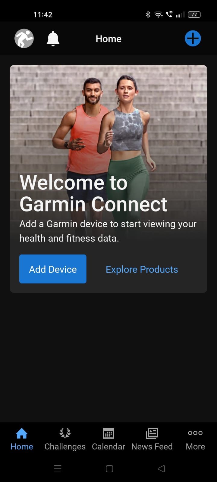 Screenshot showing the Add device option on the Garmin Connect app