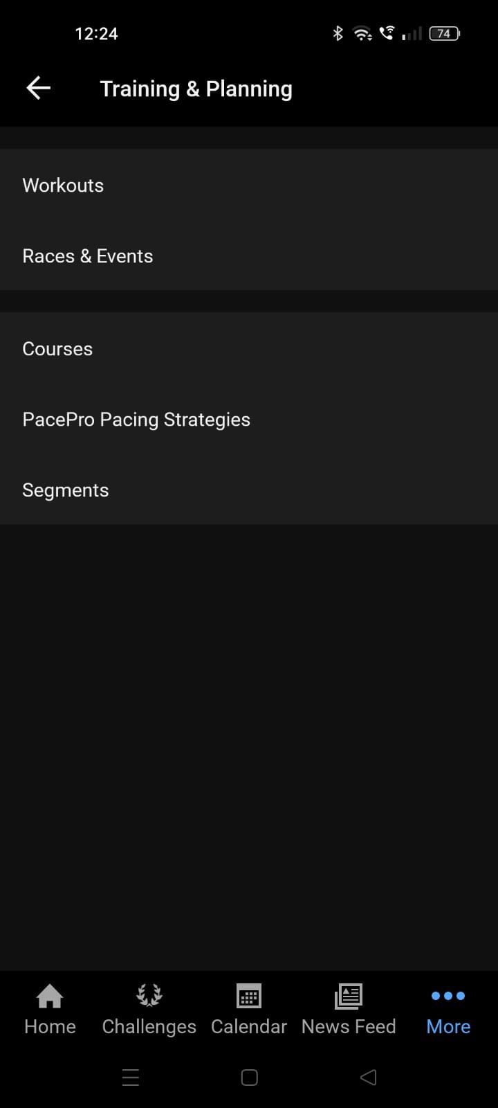 Screenshot highlighting the Training & Planning menu on the Garmin Connect app