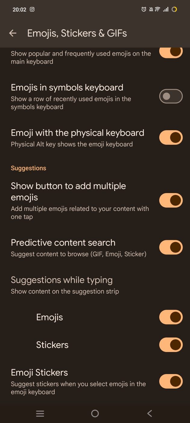 Screenshot showing option to edit Emoji and stickers in Gboard