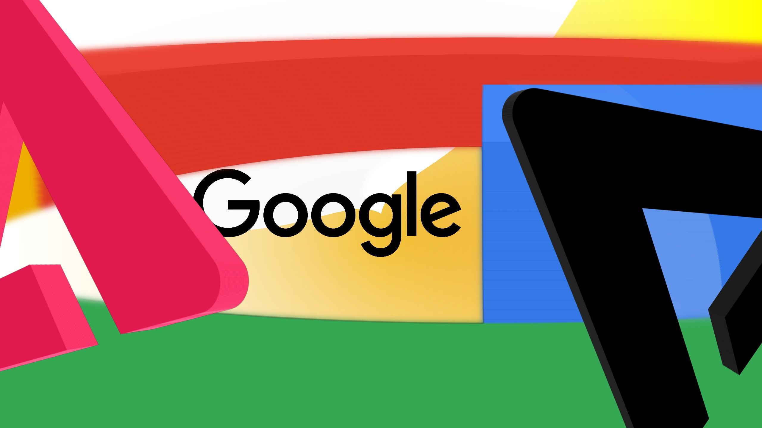 black Google text surrounded by AP logo in multi-colored background