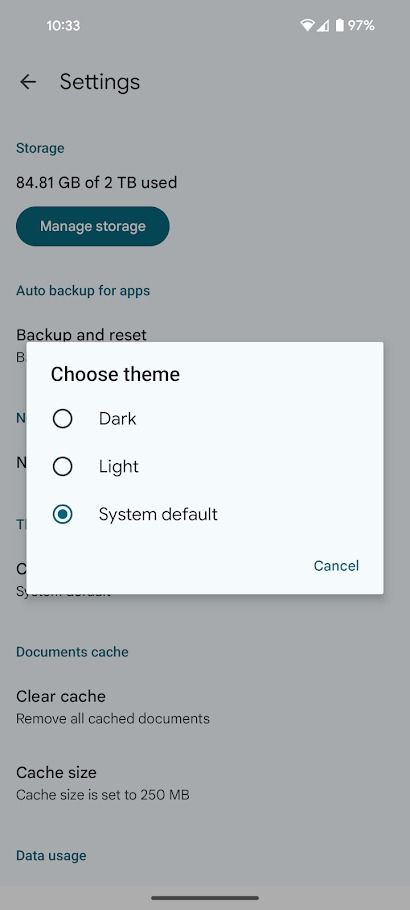 google drive theme settings android