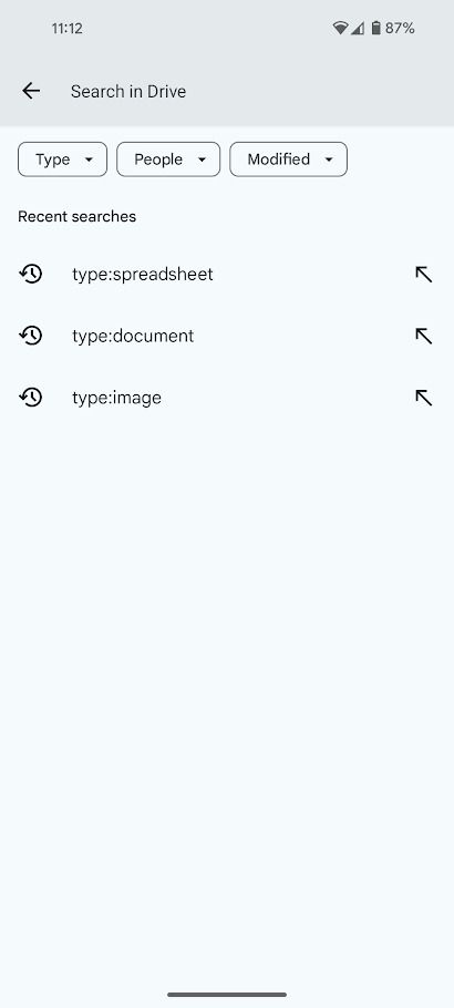 google drive search filters on android