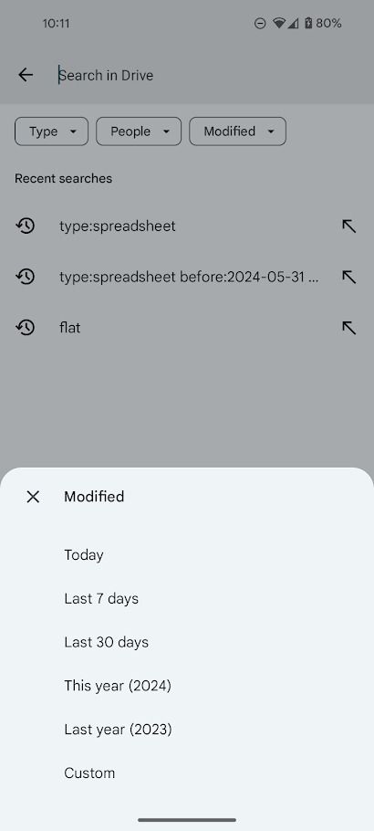 google drive modified filters android
