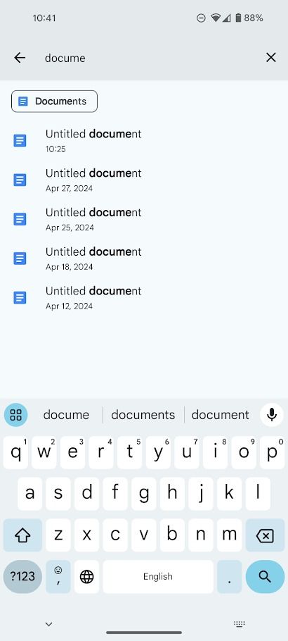 google drive documents filter on android