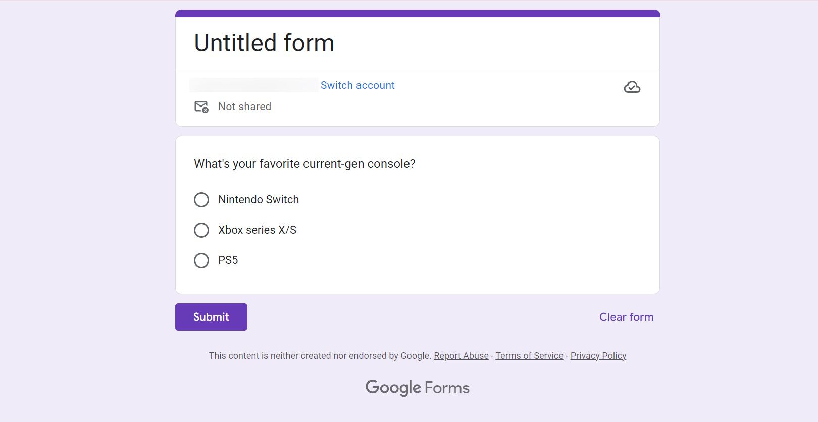 question can you create a new google form using a template