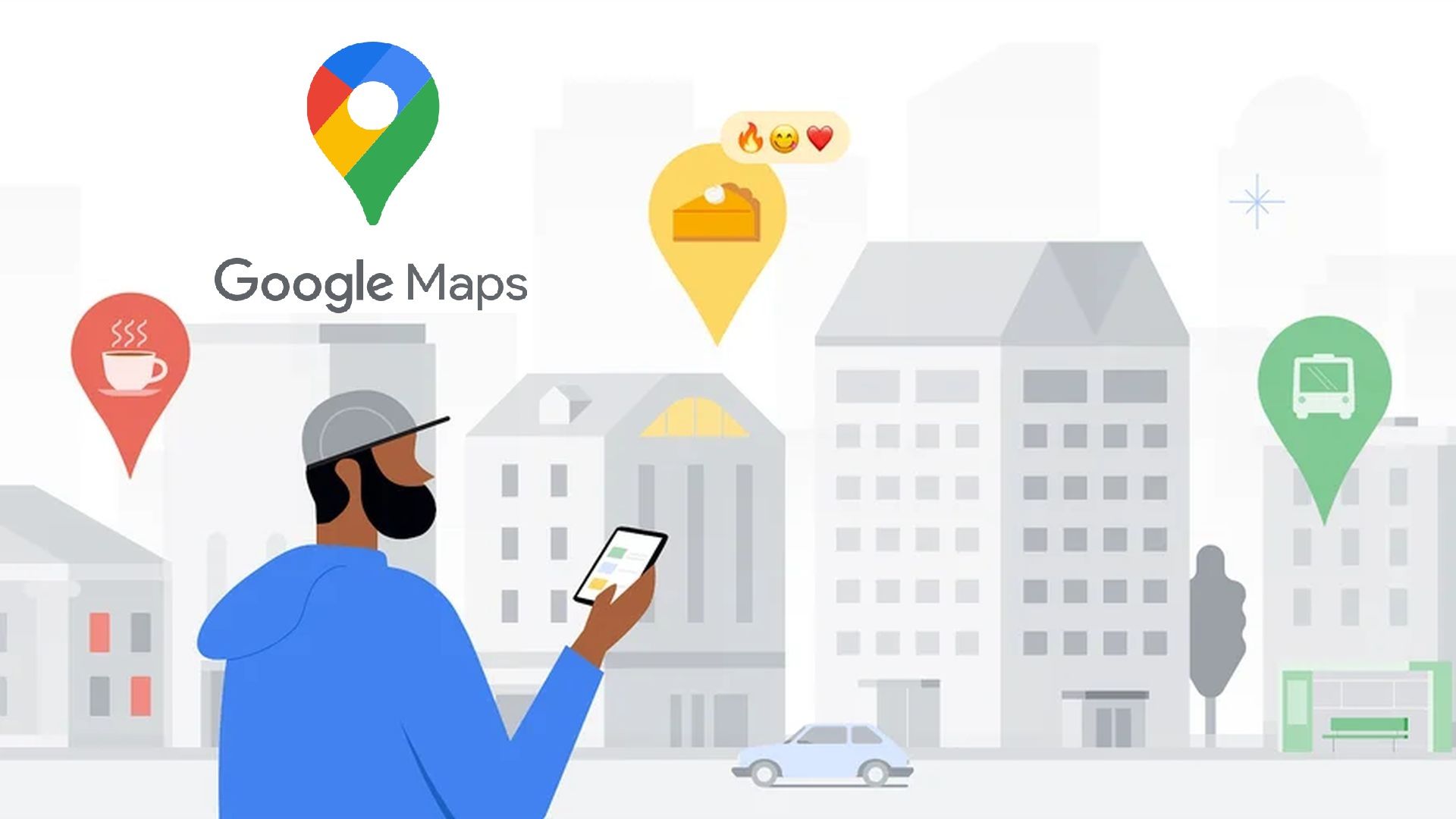 An illustration of a person using Google Maps on their phone