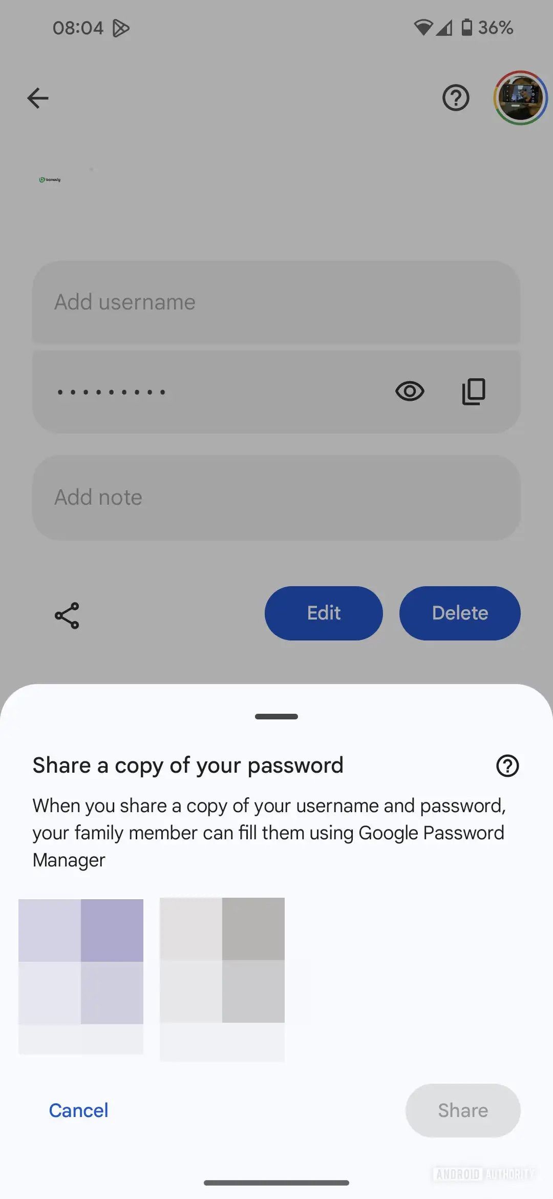 Sharing saved password in Google Password Manager