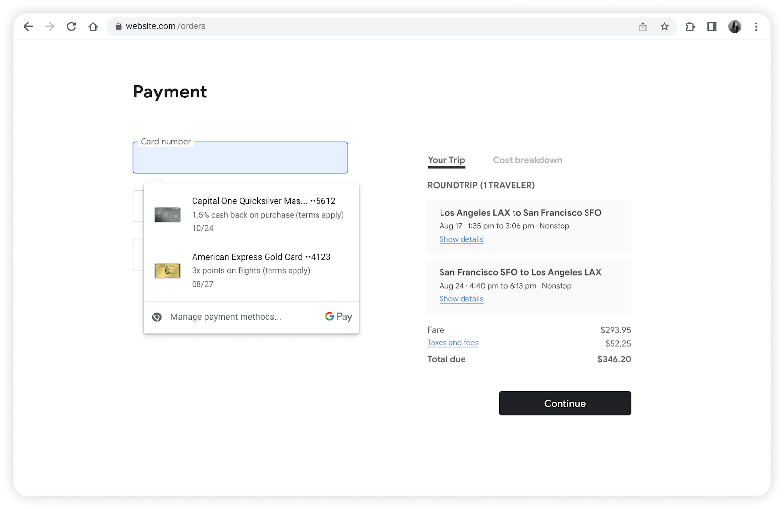 Google Pay making autofilling card details easier and safer in Chrome