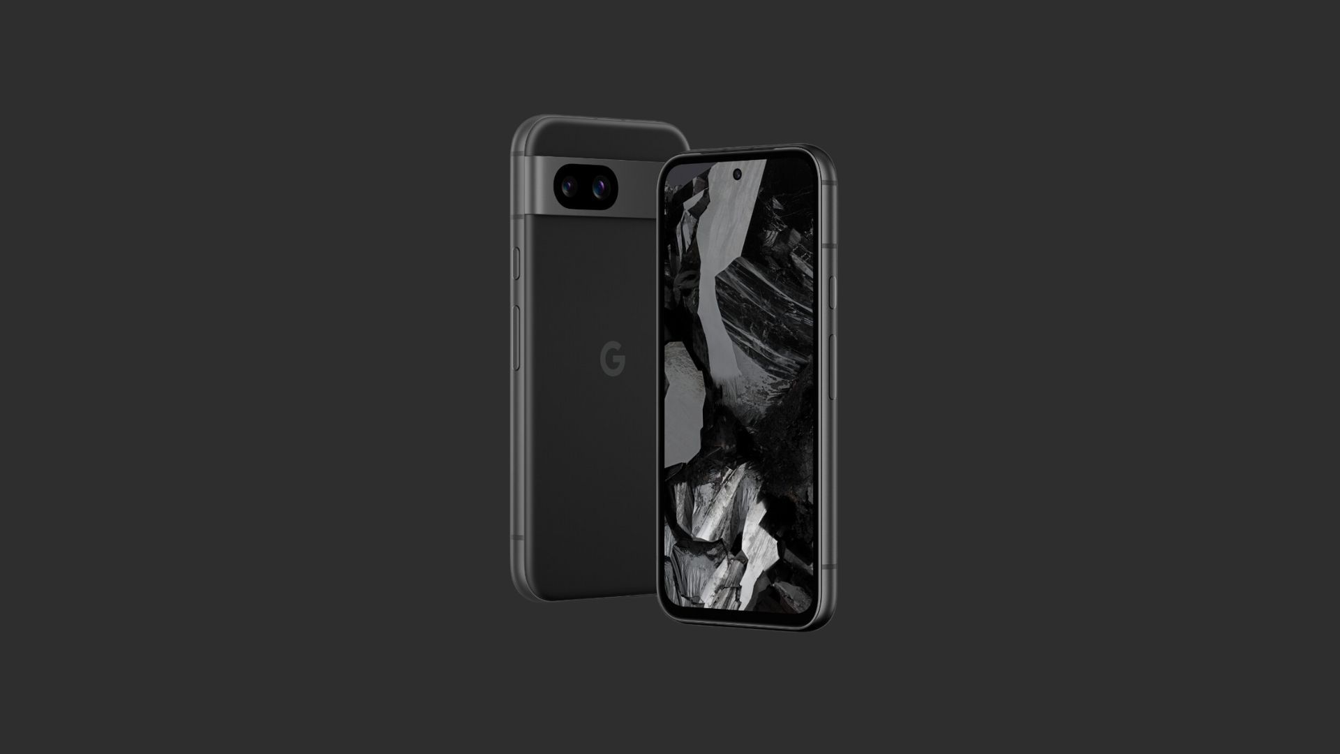 Google Pixel 8a in Obsidian in a dark black colored background