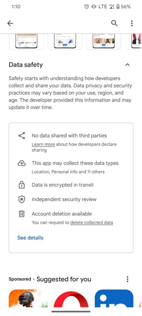 Google Play Store account data deletion badge