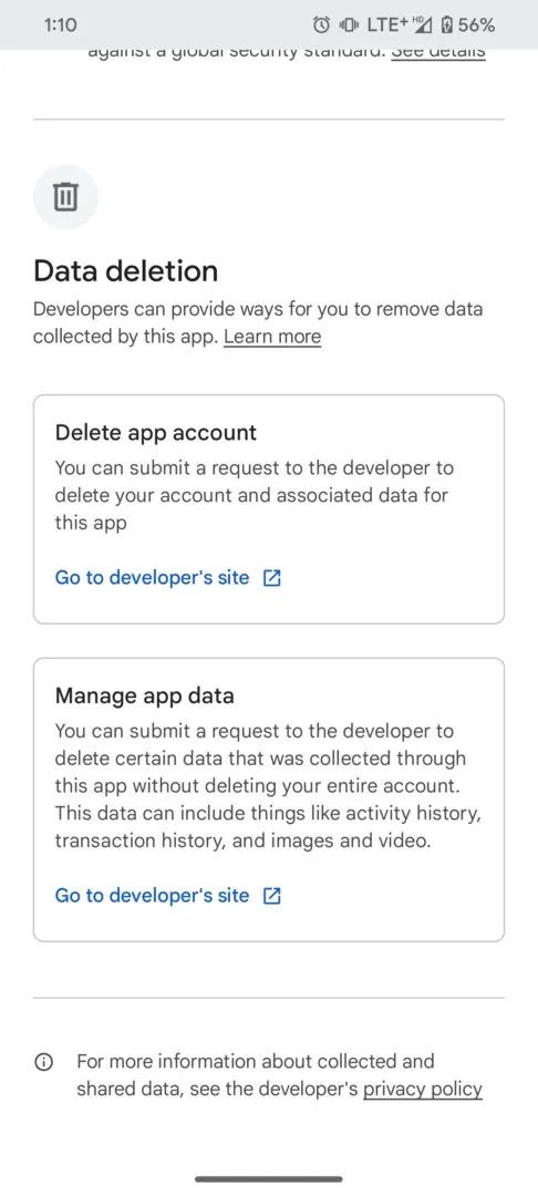 Account data deletion badge on Google Play Store