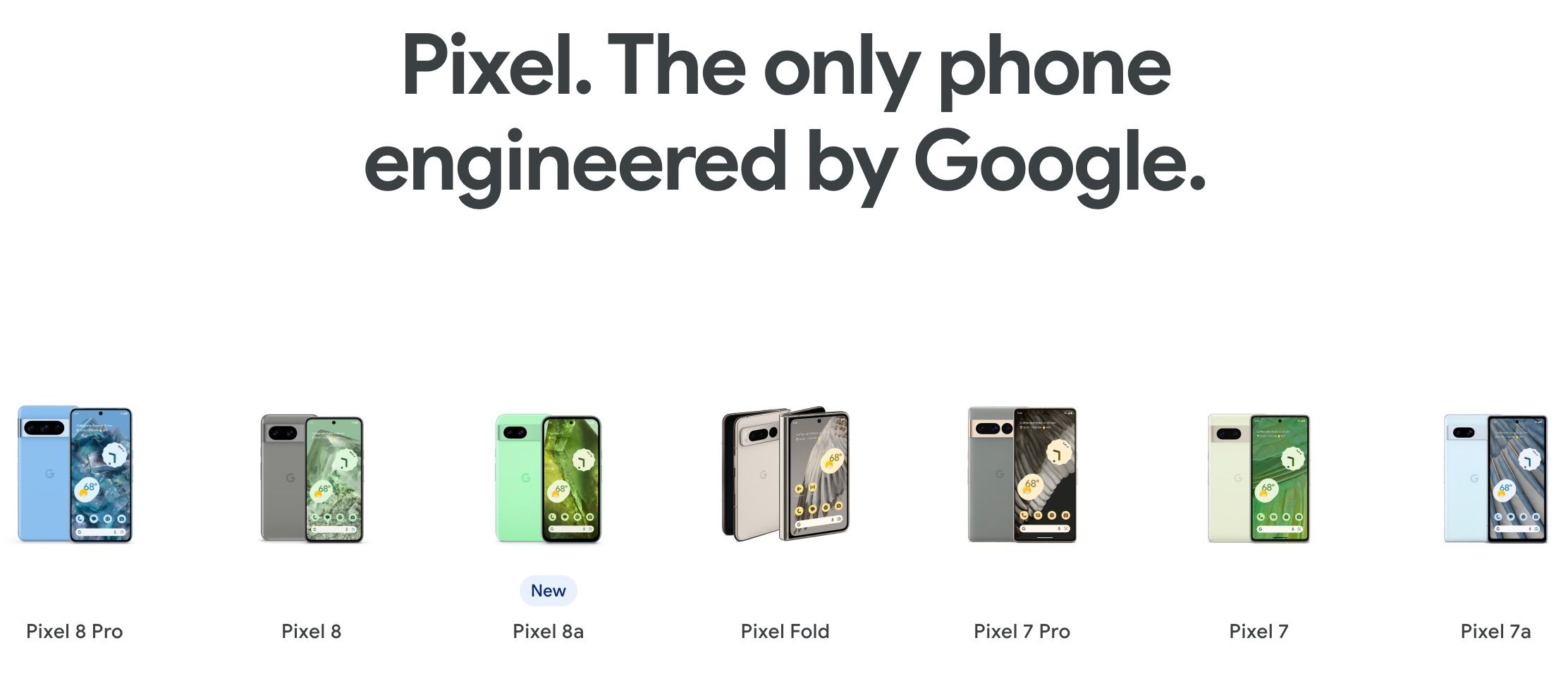 Google's online store showing a selection of phones