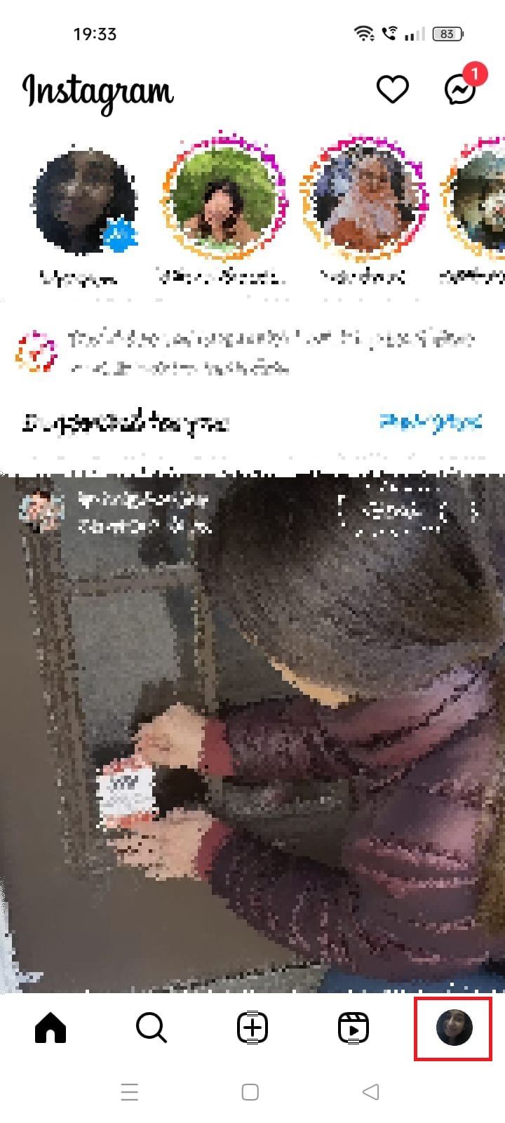 Screenshot highlighting the profile icon on the Instagram app