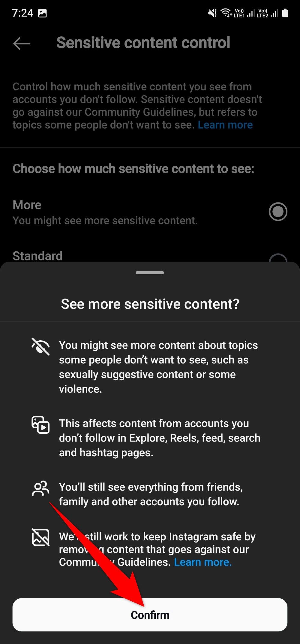 Instagram How to turn on the Sensitive Content Control