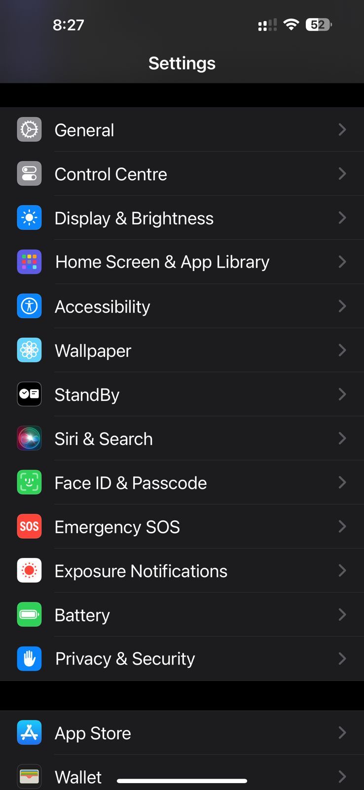 Screenshot showing iPhone settings