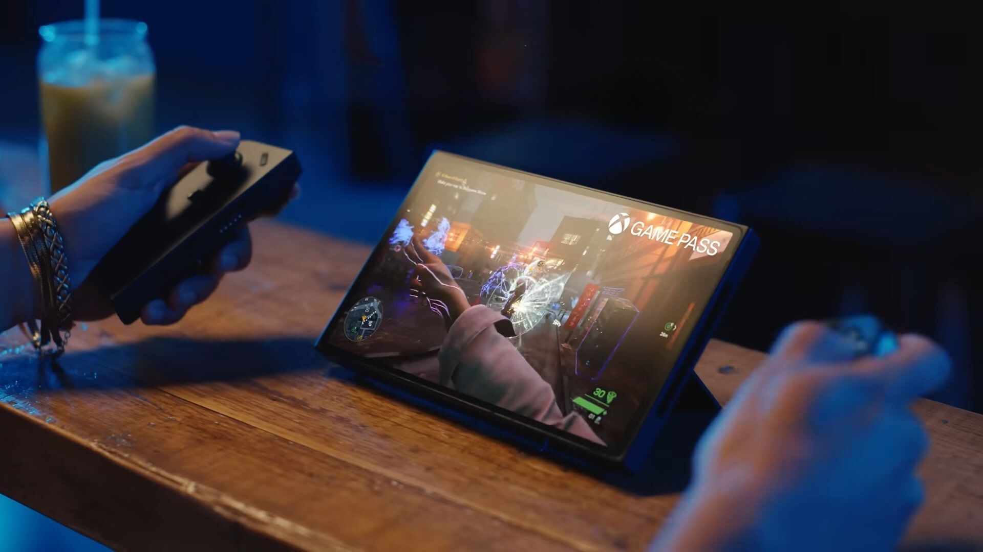 lenovo legion go proppep up with hands holding detached controllers