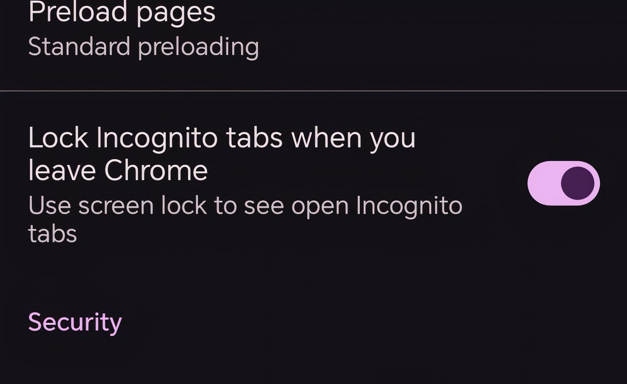 Chrome incognito tab lock settings toggle screen on android