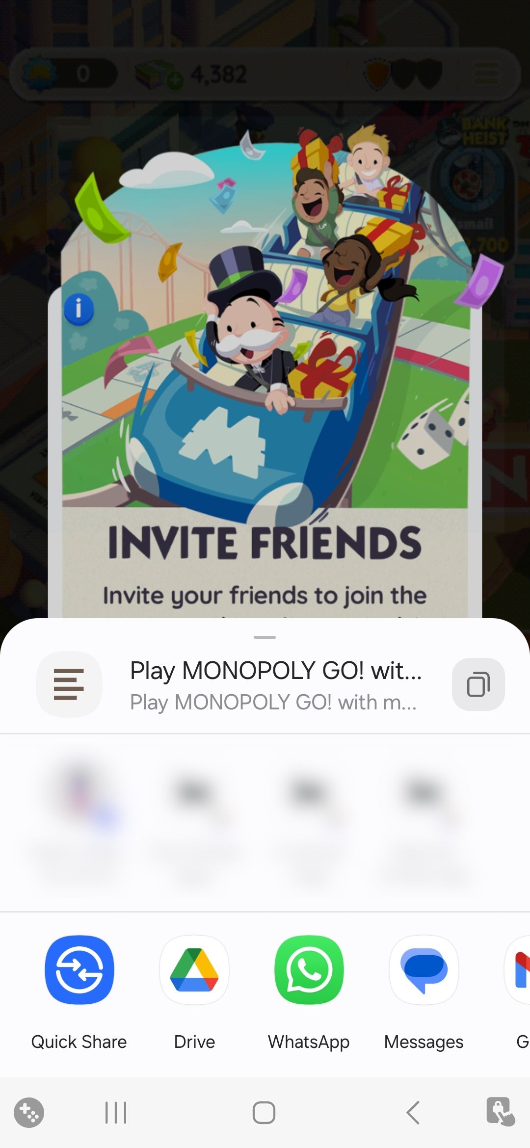 share link options in monopoly go app