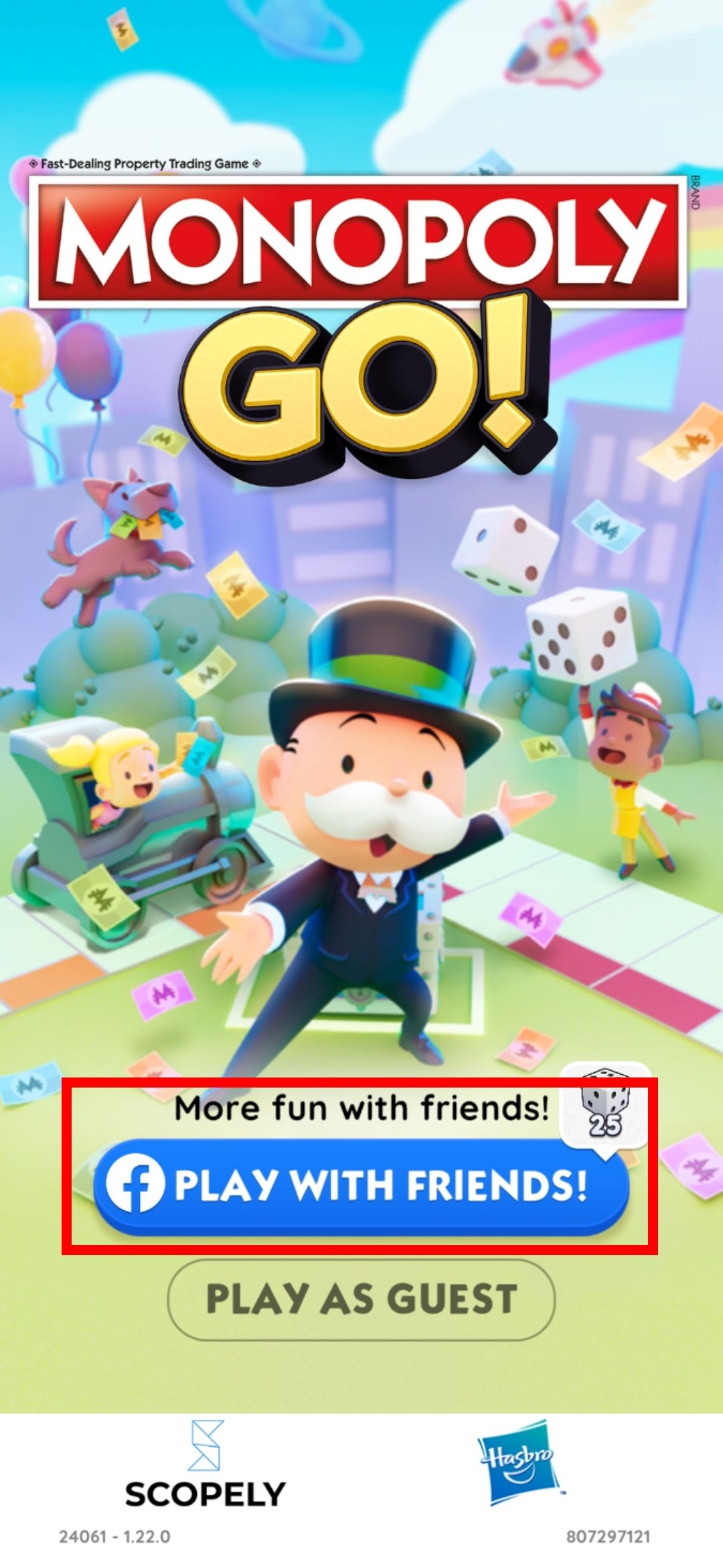 Red rectangle outline over Play with friends button