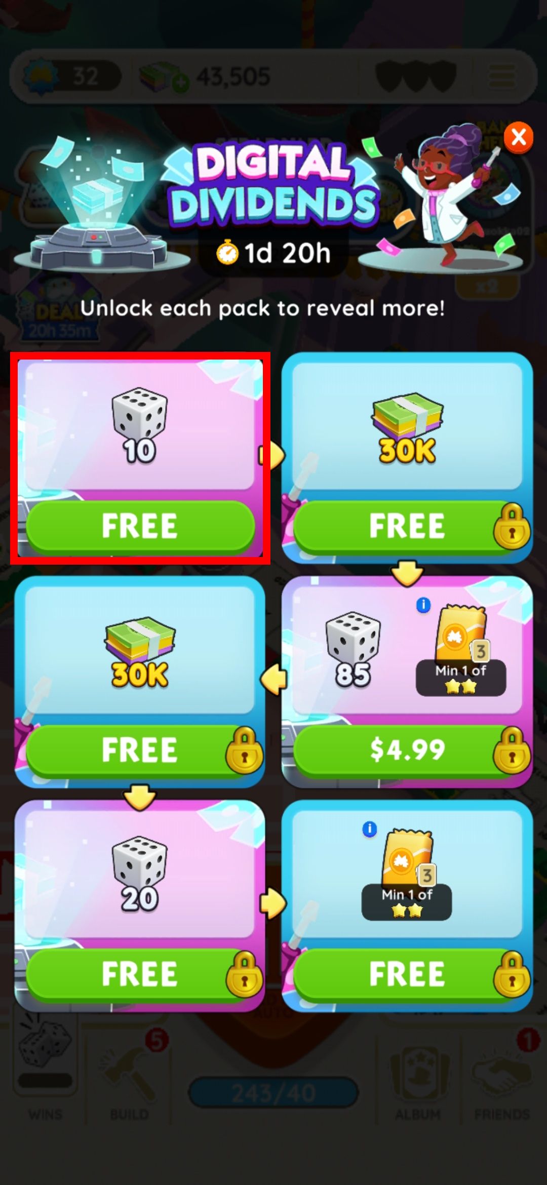 free dice in a timed monopoly go event