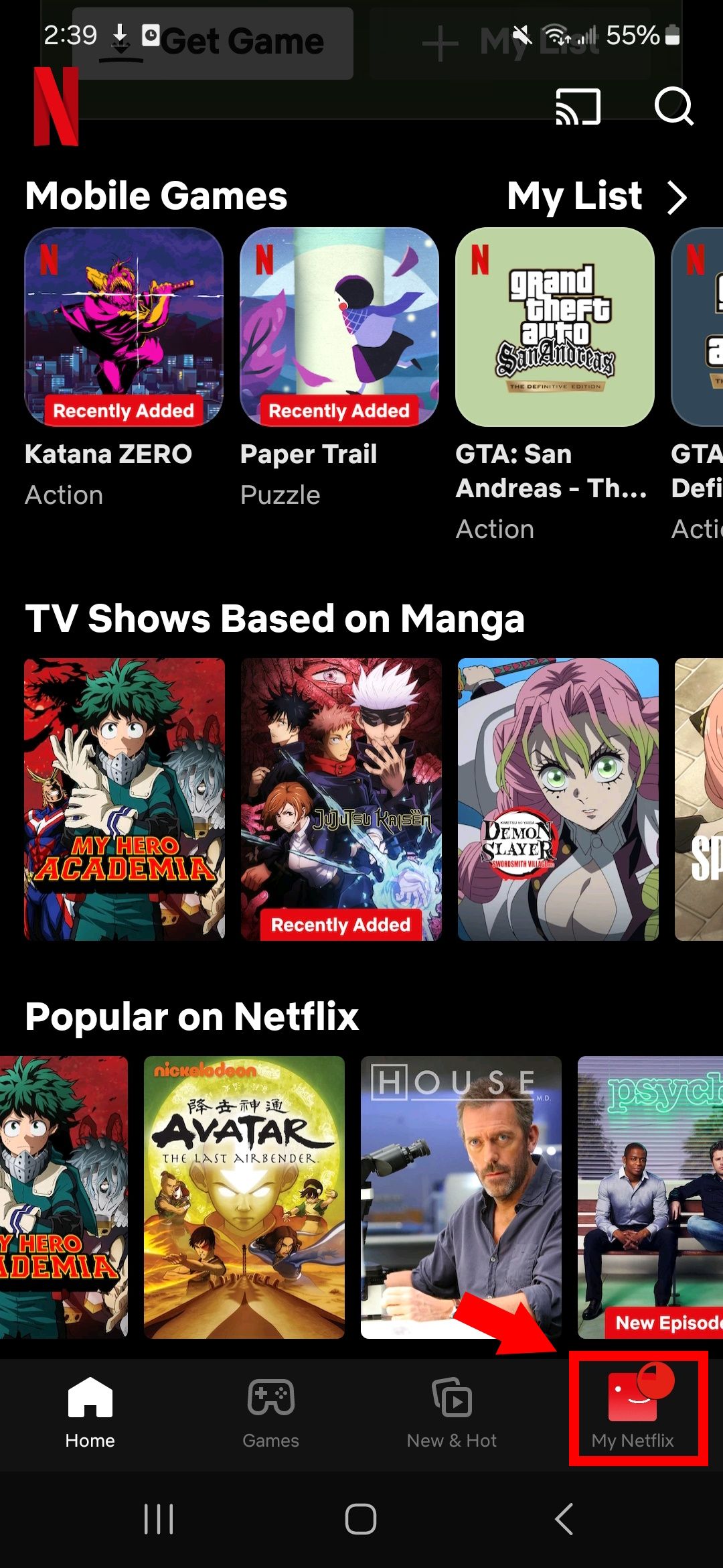 red square outline over my netflix icon in the lower right corner of the netflix app