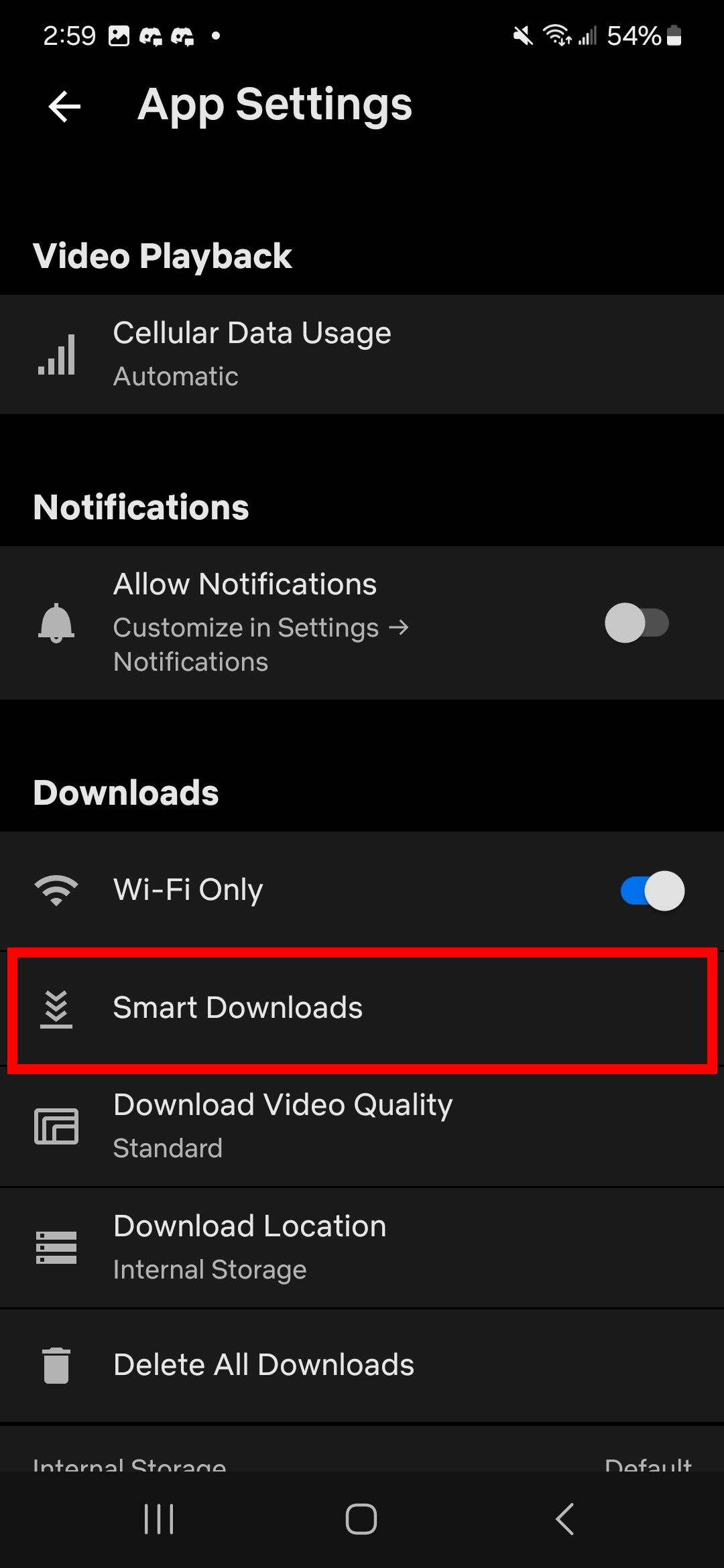 red rectangle outlining smart downloads