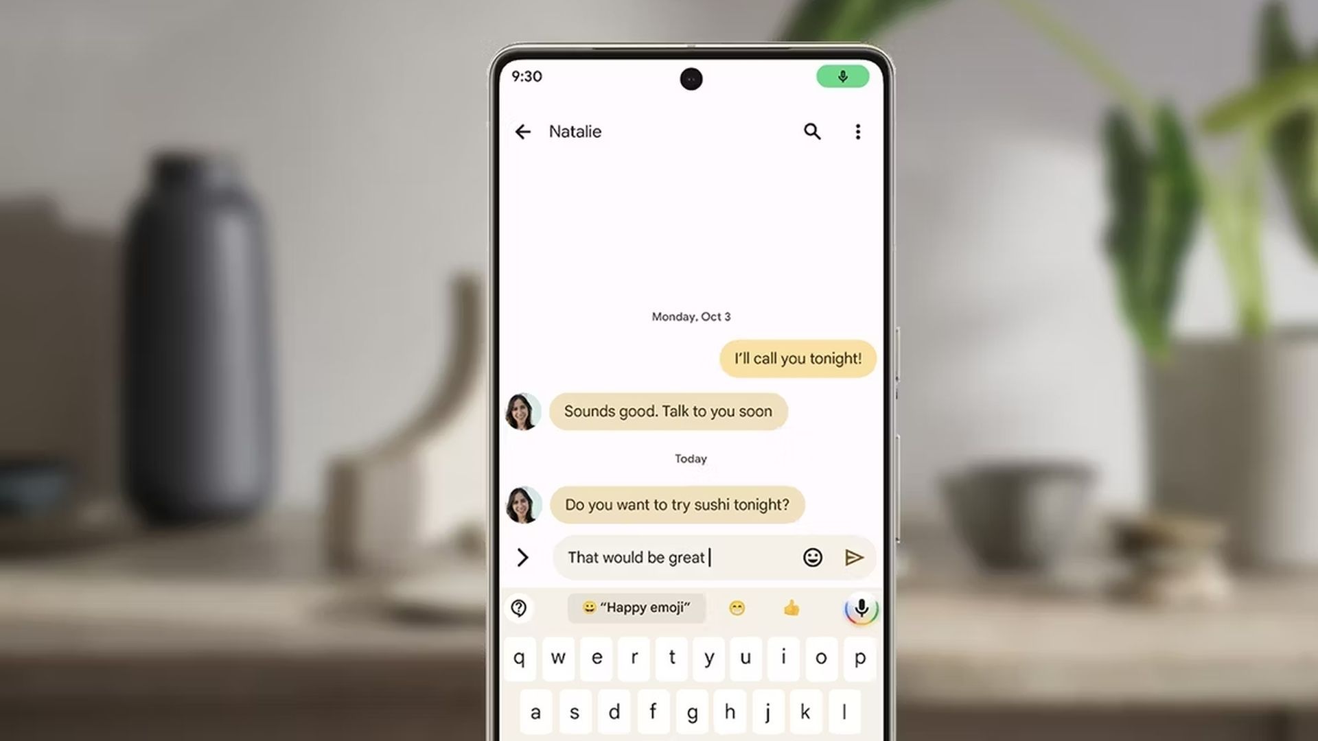 Using voice typing on a Pixel phone in the Google Messages app