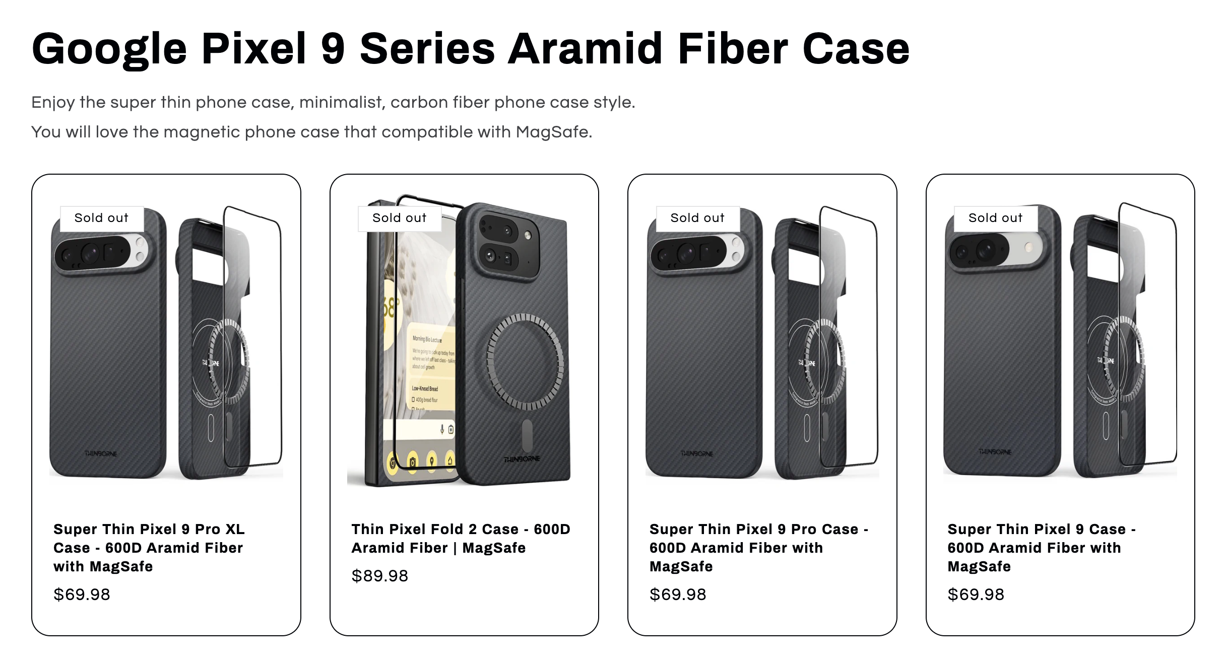 Screenshot of cases for the Pixel 9 series.