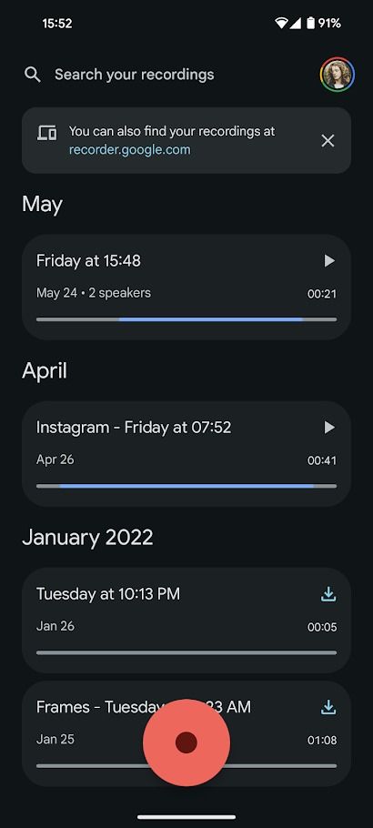 pixel recorder app home screen