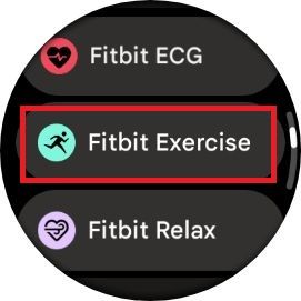 Screenshot highlighting Fitbit Exercise on The Google Pixel Watch 2