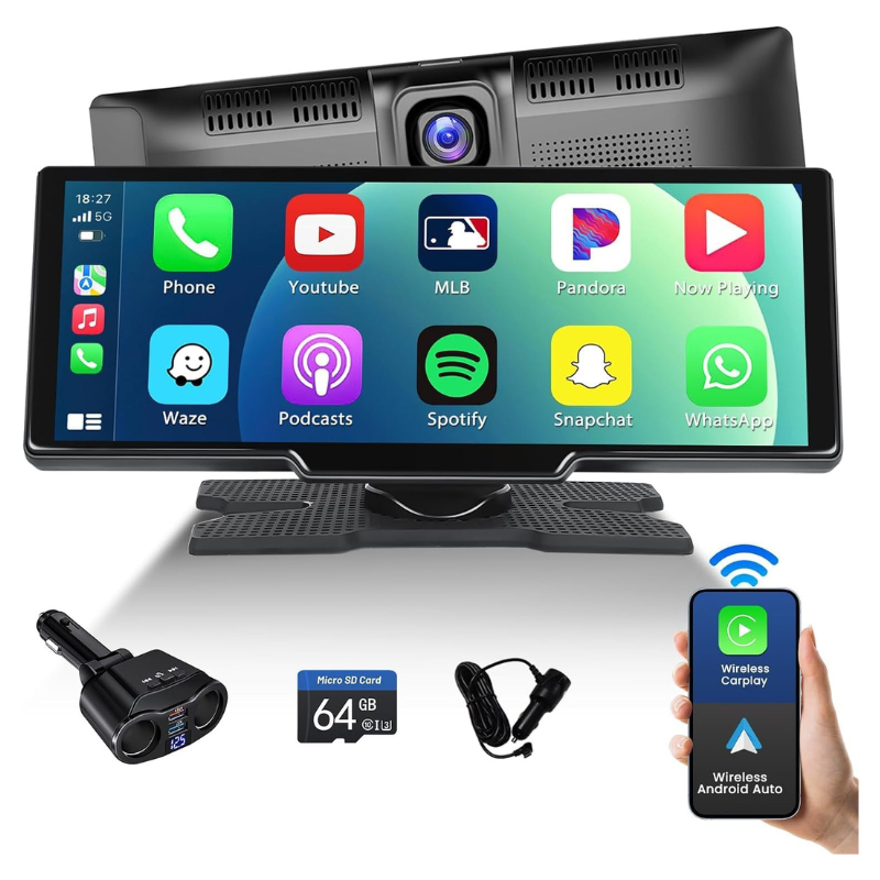Hikity 10.26 Inch Wireless Android Auto Screen with accessories 