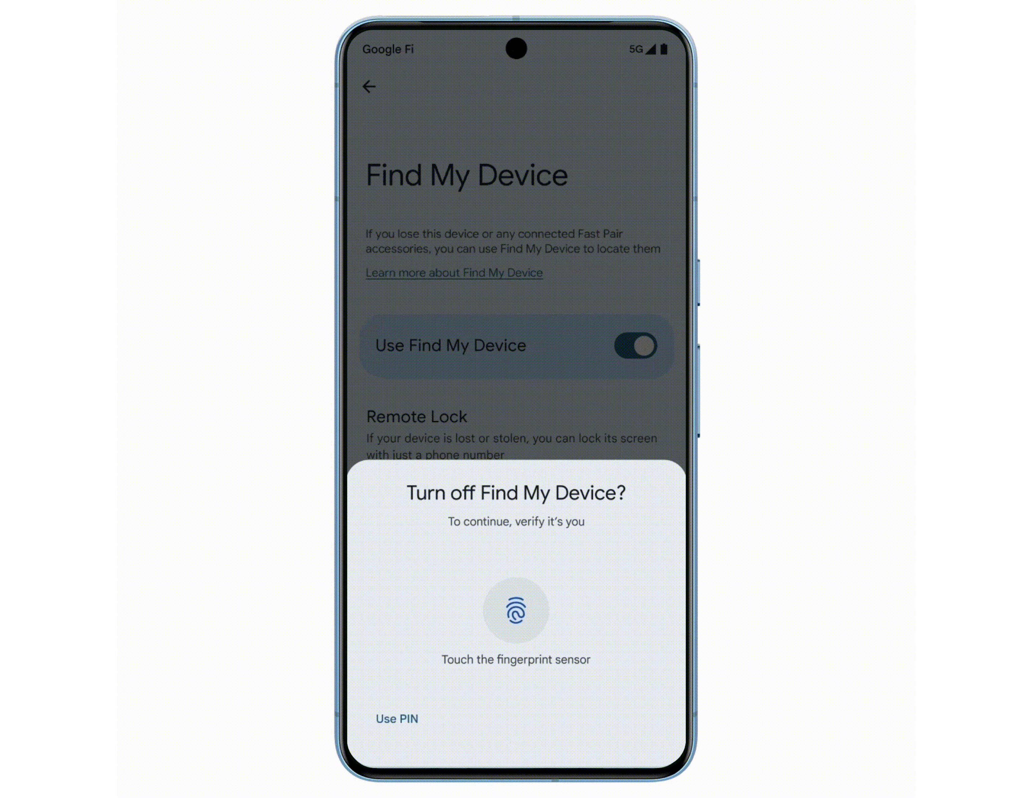 An image of the Find My Device screen